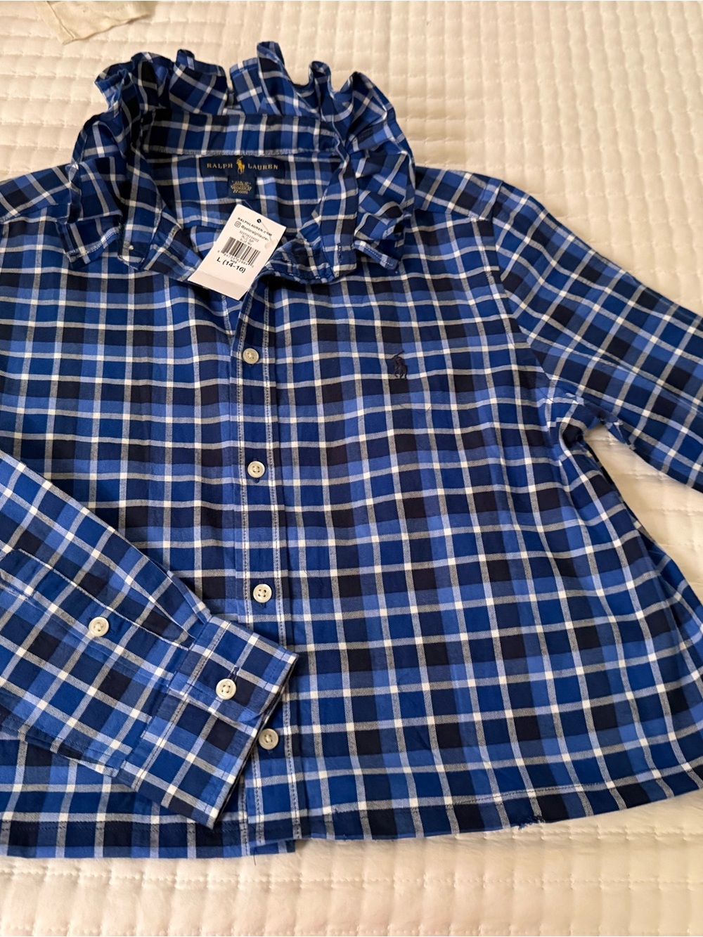 Ralph Lauren Upcycled Blue Plaid Button-Up Shirt. Woman’s XS/S - Picture 8 of 10